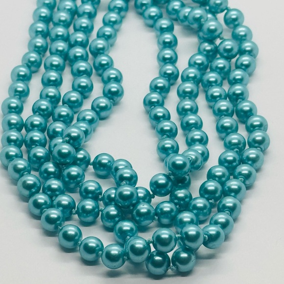 Turquoise Glass Pearl Beaded Necklace - Picture 2 of 6